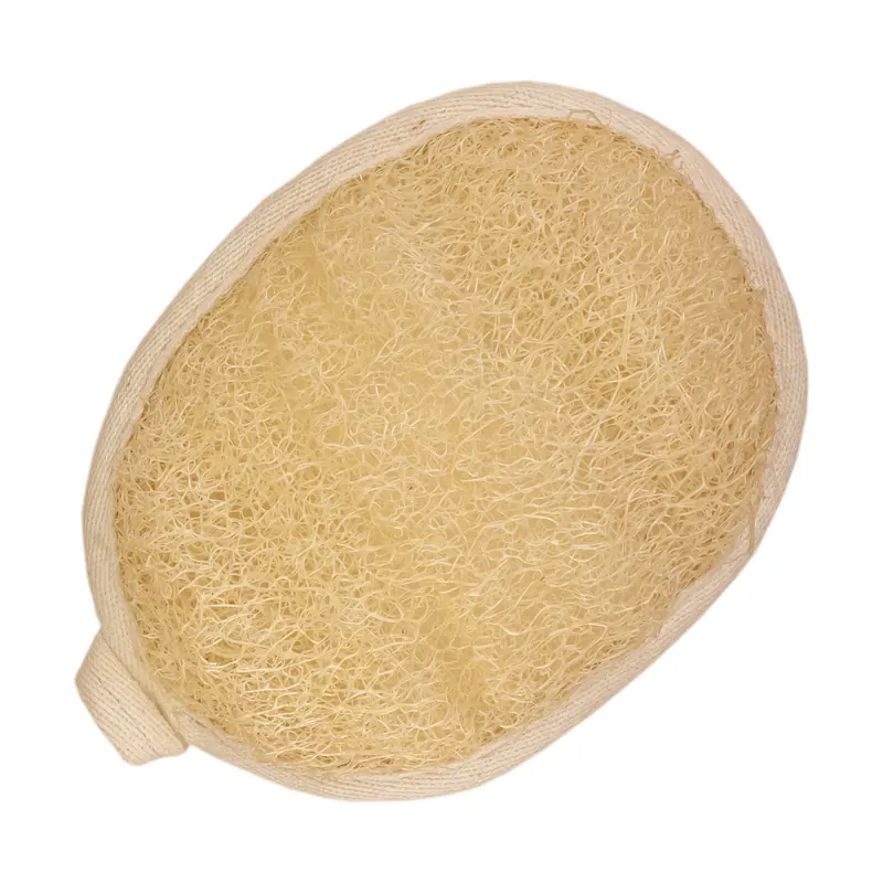 Natural oval body loofah sponge with a cotton loop