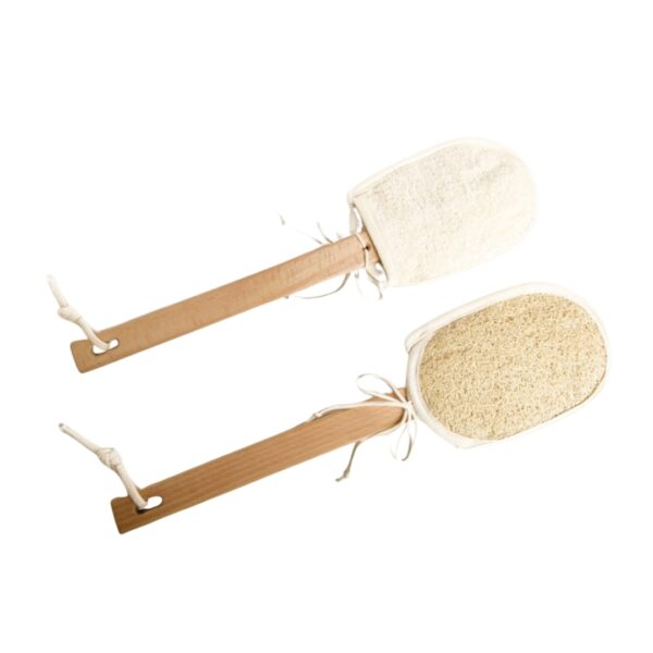 Premium Egyptian Loofah Back Scrubber Stick | Dual-Sided Cotton Towel | EGEXO