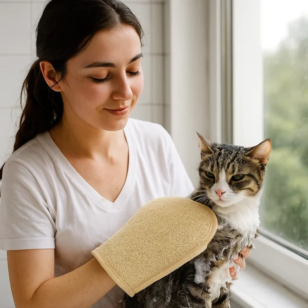 Natural Loofah Pet Grooming Glove | Double-Sided Exfoliating Mitt 16x21cm | EGEXO