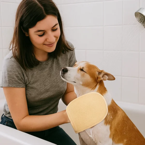 Natural Loofah Pet Grooming Glove | Double-Sided Exfoliating Mitt 16x21cm | EGEXO