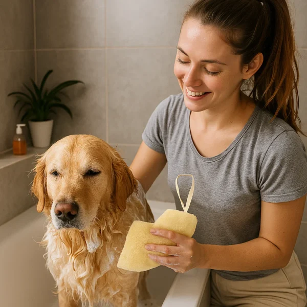 Egyptian Loofah Pet Scrubber with Rope Handle 15cm | Natural Pet Grooming | EGEXO