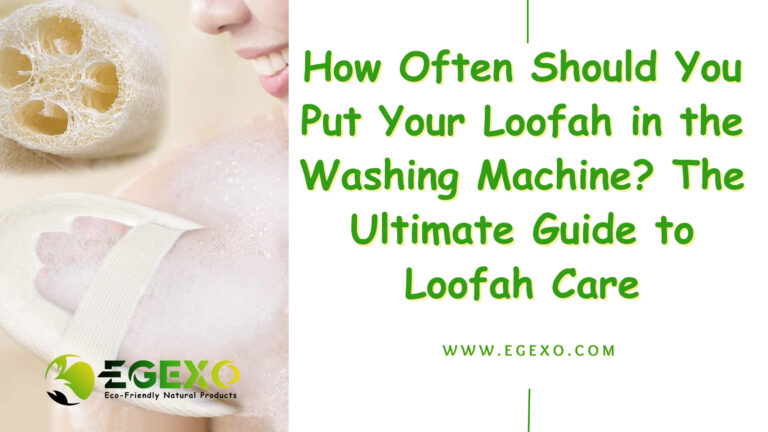Natural Egyptian loofah sponges being prepared for washing machine cleaning with proper care instructions