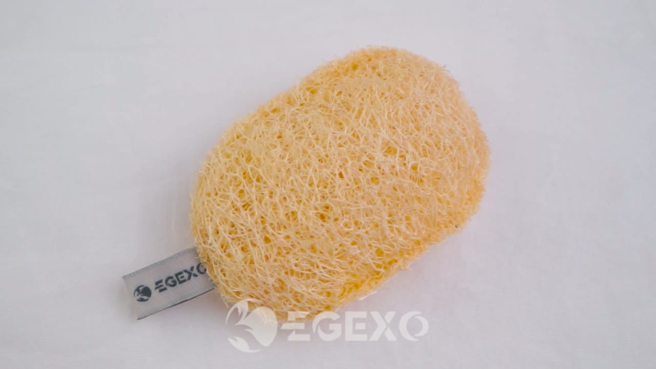 Video cu tampon de curățat oval natural pentru bucătărie din lufă vegetală